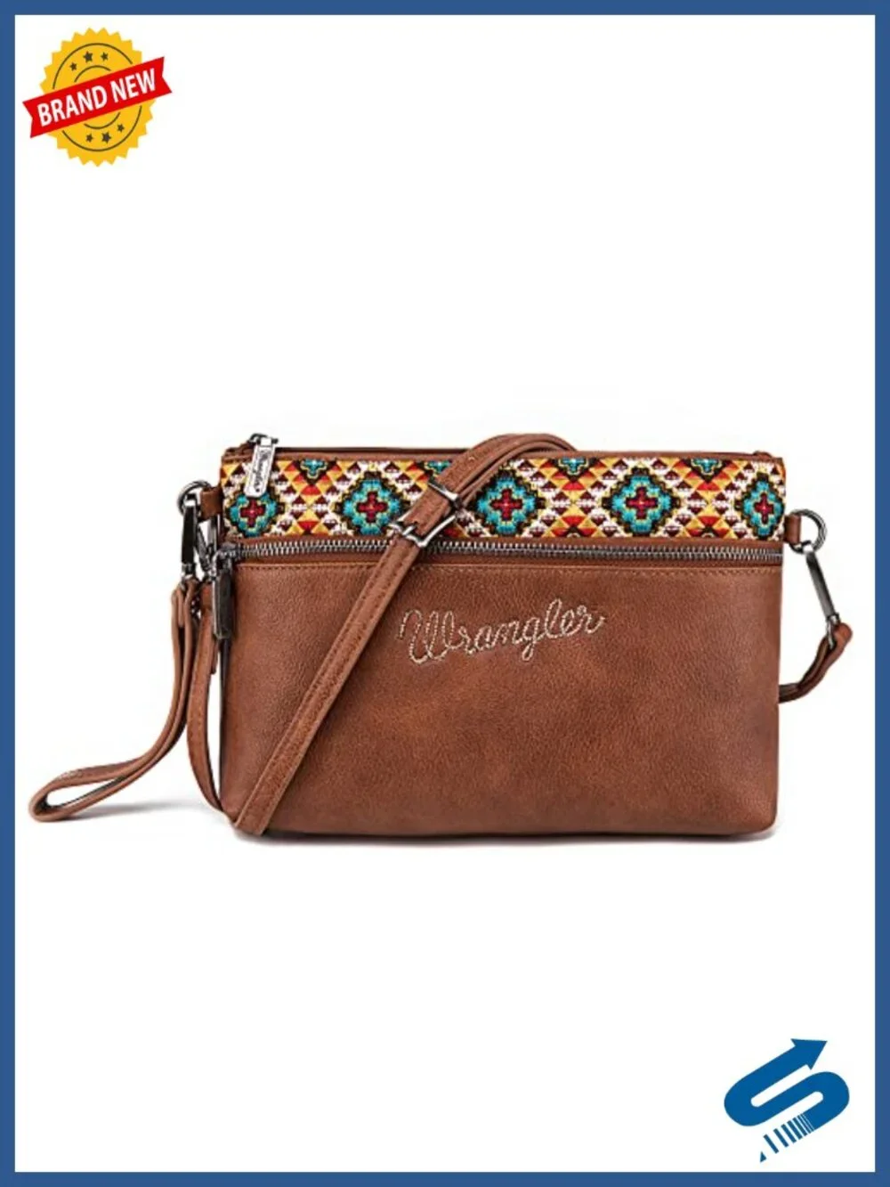 Western Cowhide Crossbody Bag Clutch Wristlet Purse with Embroidery